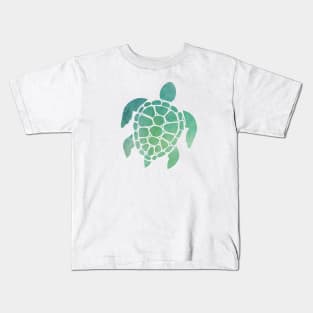 Sea Turtle Design in Blue and Green Paint Strokes Pattern Kids T-Shirt